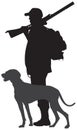 Hunting dog and hunter silhouette, Weimaraner