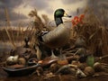 Hunting Duck decoys with wooden whistles Made With Generative AI illustration