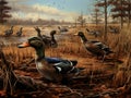 Hunting Duck decoys with wooden whistles Made With Generative AI illustration