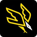 Hunting eagle icon in yellow and black in lineal geometric style