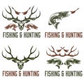 Hunting and fishing labels and design elements