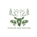 Hunting and fishing vintage emblem vector design Royalty Free Stock Photo
