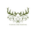 Hunting and fishing vintage emblem vector design Royalty Free Stock Photo
