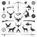 Hunting and fishing vintage vector silhouettes set Royalty Free Stock Photo
