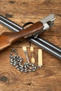 Hunting gun with cleaning kit on a table Royalty Free Stock Photo