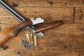 Hunting gun with cleaning kit on a table Royalty Free Stock Photo