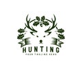 Hunting, hunt, deer with antler in oak foliage, logo design. Animal, wildlife, tree and leaves, vector design