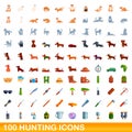 100 hunting icons set, cartoon style Royalty Free Stock Photo