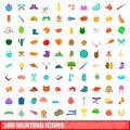 100 hunting icons set, cartoon style