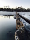 A rare look at snowy South Carolina and the Atlantic at sunset - Hunting Island - USA