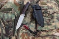 Hunting knife with flint. Knife for extreme situations.