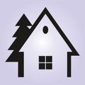 Hunting lodge, cottage with tree, vector symbol, eps.