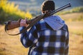 Hunting masculine hobby leisure concept. Man brutal guy gamekeeper in hat nature background. Brutality and masculinity Royalty Free Stock Photo