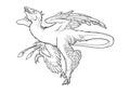 Hunting Microraptor line drawing Royalty Free Stock Photo