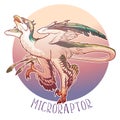 Hunting Microraptor line drawing Royalty Free Stock Photo