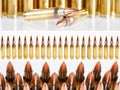 Hunting or military ammunition. Collage of different types of firearms.