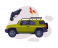 Hunting Objects Set, Hunter Jeep Car, Gun, Bullet Flat Vector Illustration Royalty Free Stock Photo