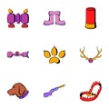 Hunting party icons set, cartoon style