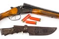 Hunting rifle with cartridges and knife in case Royalty Free Stock Photo