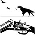 Hunting rifle dog duck black silhouette white background