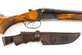 Hunting rifle and knife in leather case Royalty Free Stock Photo