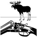 Hunting rifle wild moose black silhouette white background Royalty Free Stock Photo