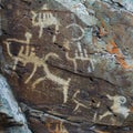 Hunting scenes palaeolithic Petroglyphs Royalty Free Stock Photo