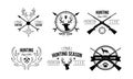 Hunting season premium club logo design, wildlife, hunting, travel, adventure retro badges vector Illustration on a Royalty Free Stock Photo