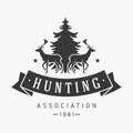 Hunting season in winter vector logo. Association clubs for gambling deer tracking during cold season.