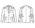 Hunting Shooting jacket technical fashion illustration with long sleeves, notched collar, flap pockets, Trim, Patch