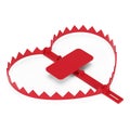 Hunting trap isolated on white background. Heart-shaped trap, love trap. Royalty Free Stock Photo
