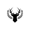Hunting trophy. Deer head with big antlers in laurel wreath isolated on white background Royalty Free Stock Photo
