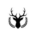 Hunting trophy. Deer head with big antlers in laurel wreath isolated on white background Royalty Free Stock Photo