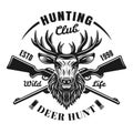 Hunting vector emblem with deer head and rifles