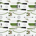 Hunting vector pattern. Flat style equipment. Royalty Free Stock Photo