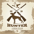 Hunting vintage poster design with guns, dog and duck Royalty Free Stock Photo