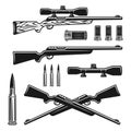 Hunting weapons set of vector objects or elements