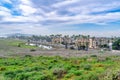 Huntington Beach California scenic landscape with pond grass land and buildings Royalty Free Stock Photo