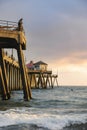 The ocean and a parcial view of Huntington Beach Pier at sunset Royalty Free Stock Photo