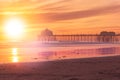 Huntington Beach Pier at sunset Royalty Free Stock Photo