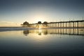 Huntington Beach Pier Wide Angle Reflection Sunset Royalty Free Stock Photo