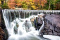 Hunts Mill waterfall during fall foliage season Royalty Free Stock Photo