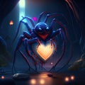 Huntsman Spider hugging heart spider in the dark with heart, 3d digitally rendered illustration AI Generated animal ai