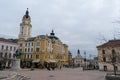 Hunyadi Statue, city hall building and Saint Sebastian`s Church on Szechenyi square in city of Pecs Hungary Europe,World Heritage