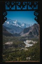 The Hunza Valley, Pakistan through a window Royalty Free Stock Photo