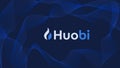 Huobi cryptocurrency stock market name with logo on abstract digital background.