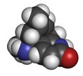 Huperzine A alkaloid molecule. 3D rendering. Atoms are represented as spheres with conventional color coding: hydrogen white,.