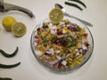 An Indian Breakfast Indori Poha with herbs.