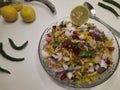 An Indian Breakfast Indori Poha with herbs.