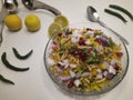 An Indian Breakfast Indori Poha with herbs.